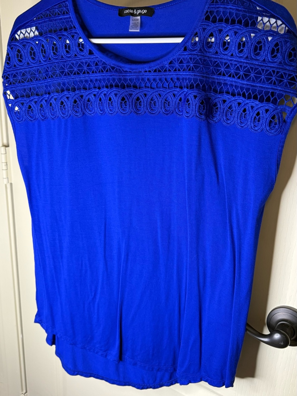 Cable & Gauge Royal Blue Crochet Yoke Blouse